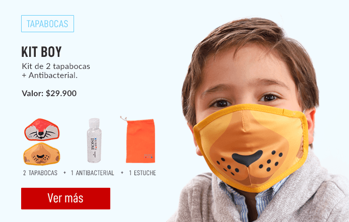 Tapabocas para niños antifluidos Kit Boy y gel antibacterial